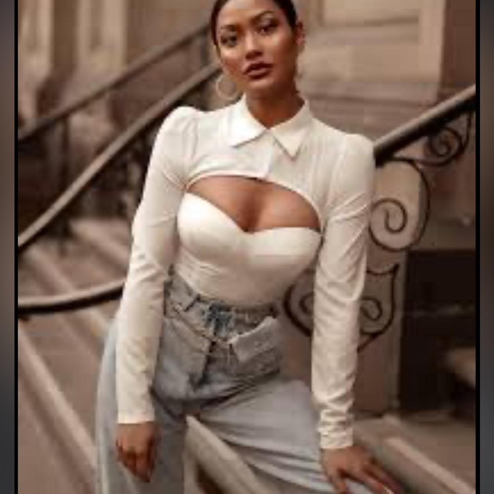 Fashion Nova Sneak a Look White Blouse NTW